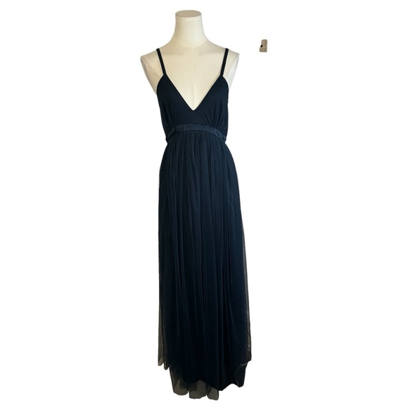ANAYA WITH LOVE Tulle Plunge V Neck Maxi size 2 Navy Bridesmaid Wedding Formal - Picture 10 of 14